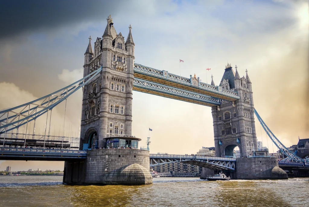 Tower Bridge in London, a top luxury London destination, captured with stunning architecture and the River Thames in the background.
