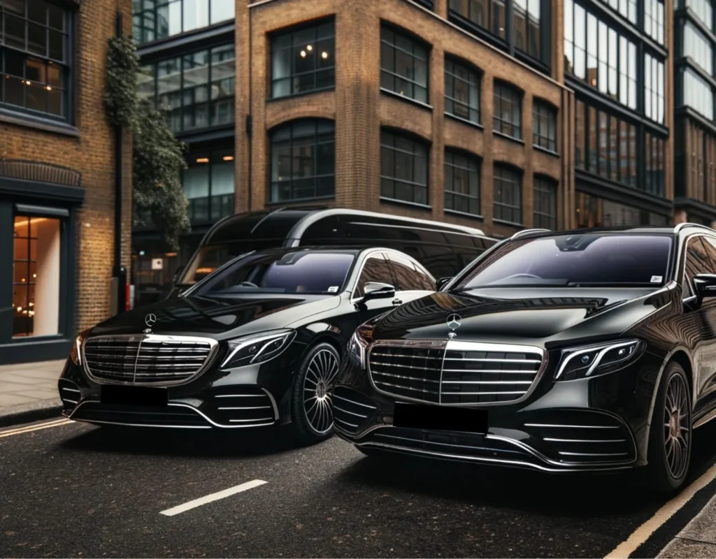 LuxeRides' fleet of luxury Mercedes-Benz vehicles, offering premium chauffeur services