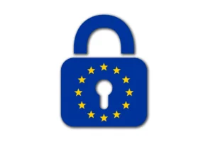 A padlock with EU stars symbolizing LuxeRides' commitment to GDPR compliance and data security.